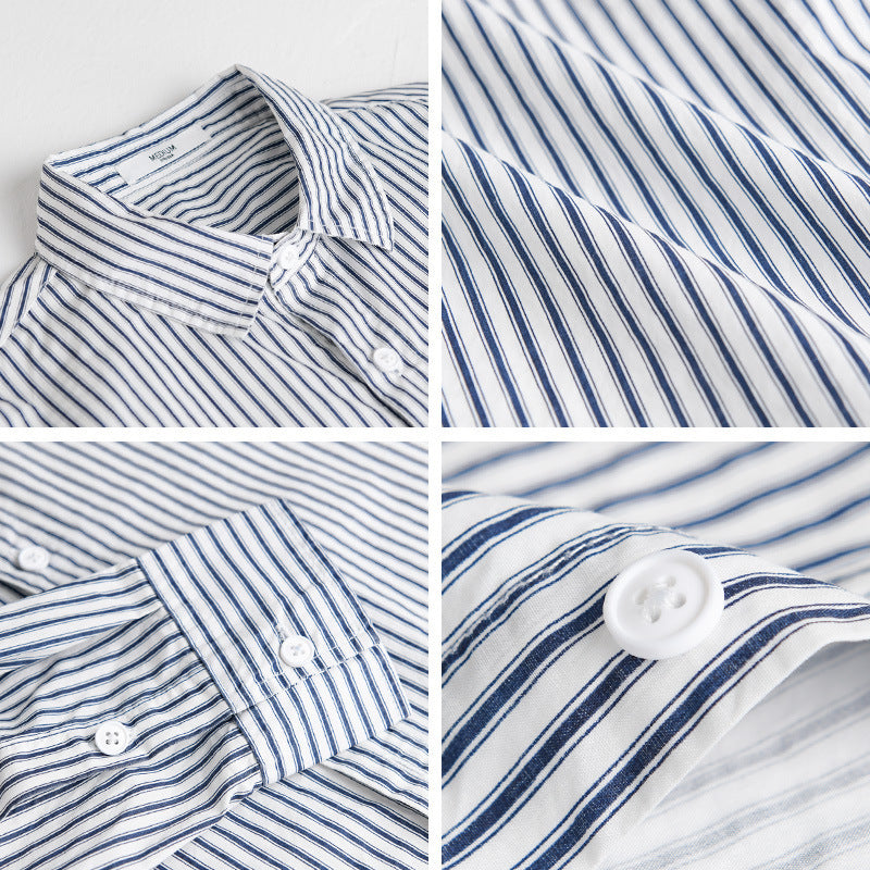 Men's Relaxed-Layering-Shirt with fine vertical stripes, Kent collar and soft cotton blend Chichicherry