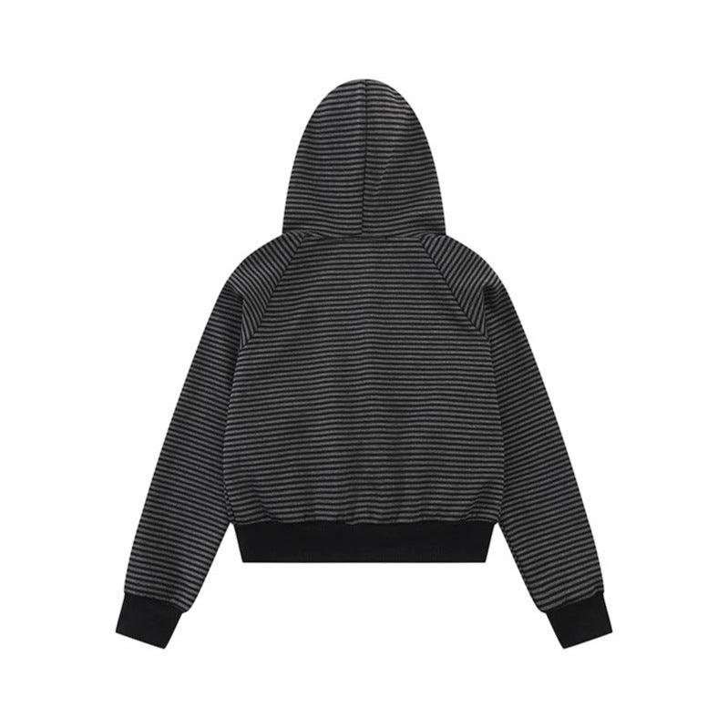 Women's striped hoodie sweatshirt jacket in navy look with double-breasted optics and front zipper Chichicherry