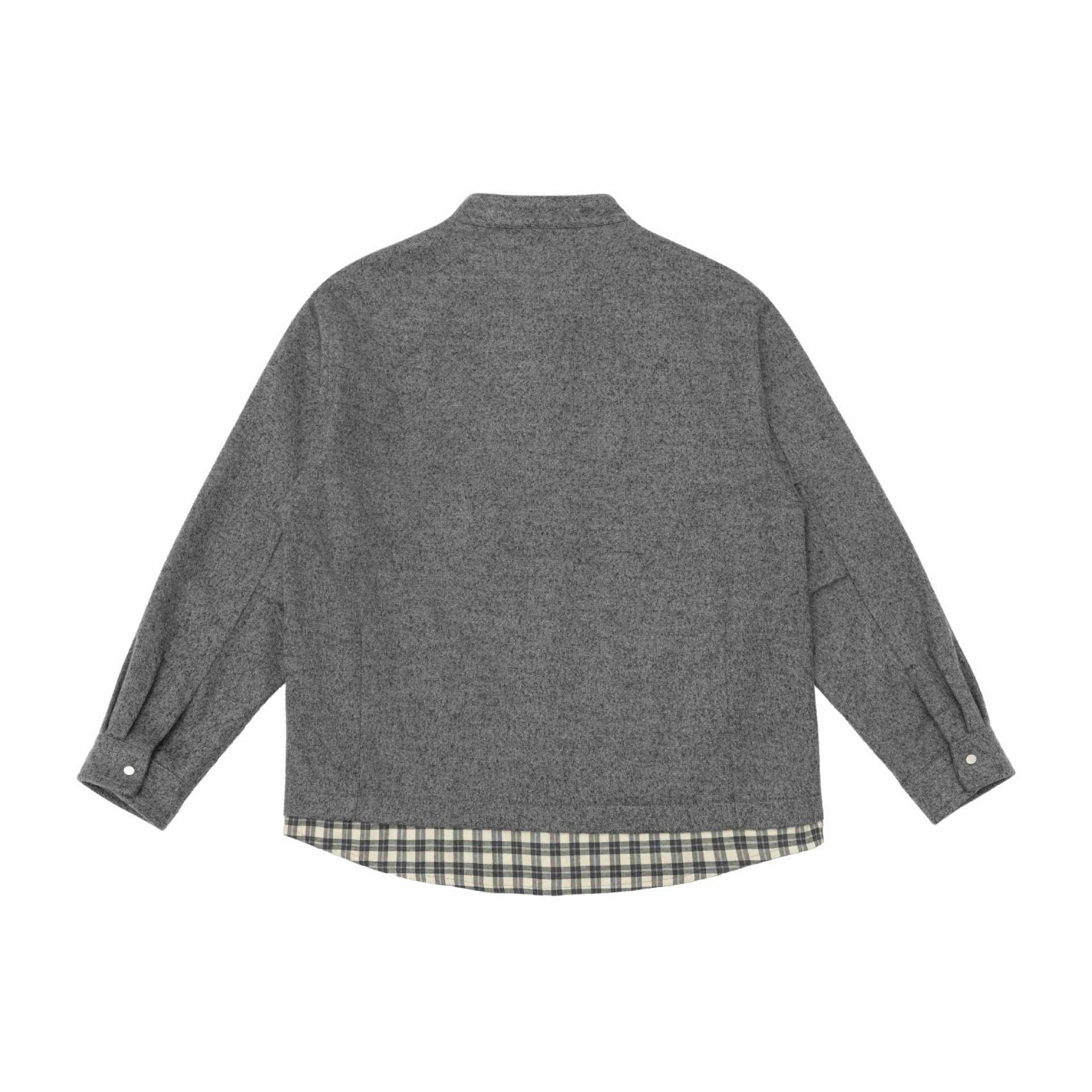 Unisex Short Cut Wool Blend Blouson with Stand-Up Collar and Checked Interior Band Chichicherry