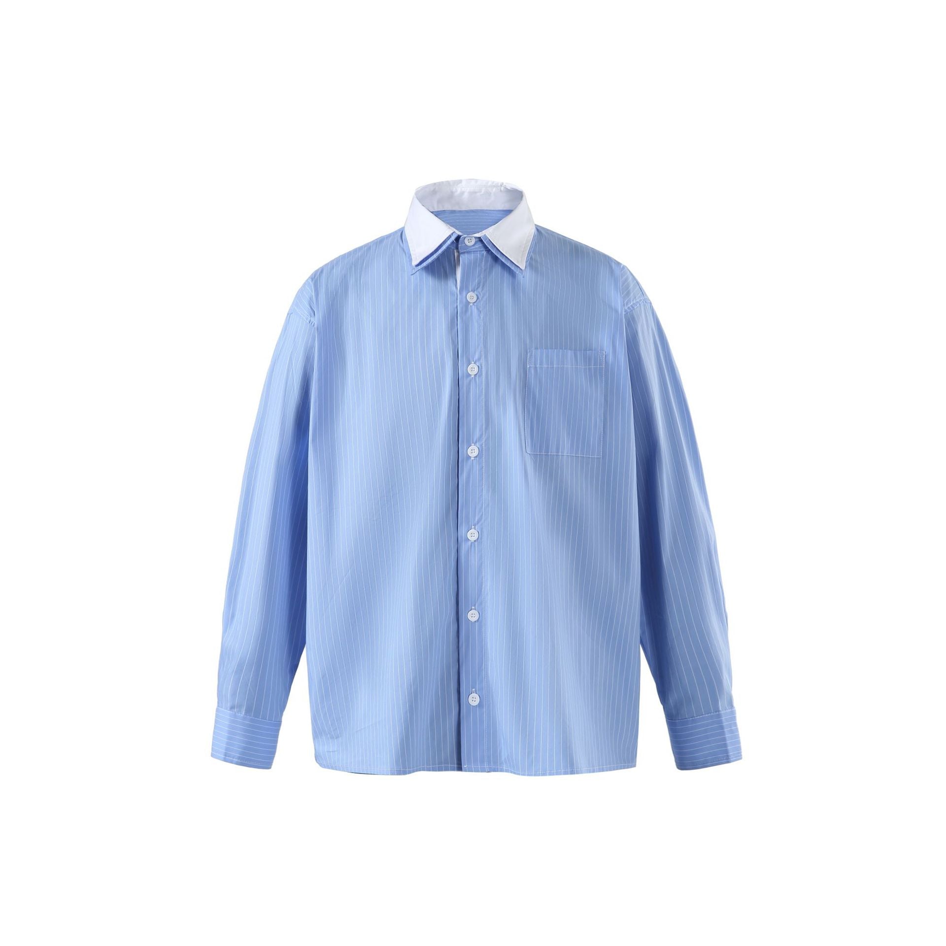 Women’s Oversized Stripe Shirt with Contrast Collar and Chest Pocket Chichicherry