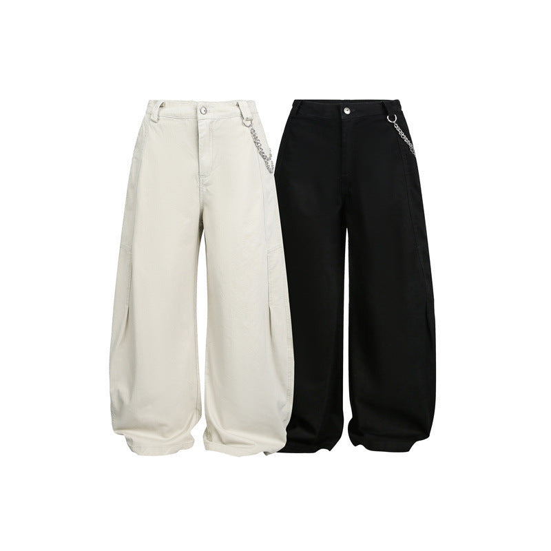 Women's Wide Balloon Pants with High Waist, Chain Detail and Cargo Elements Chichicherry