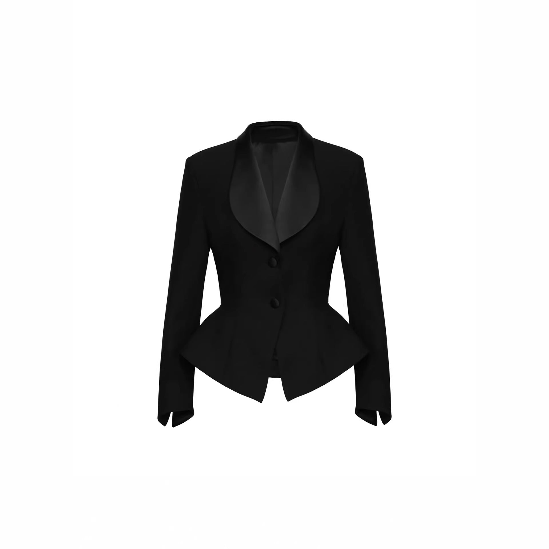 Women Tailored Blazer with Peplum Satin Shawl Collar and Slim Silhouette Chichicherry