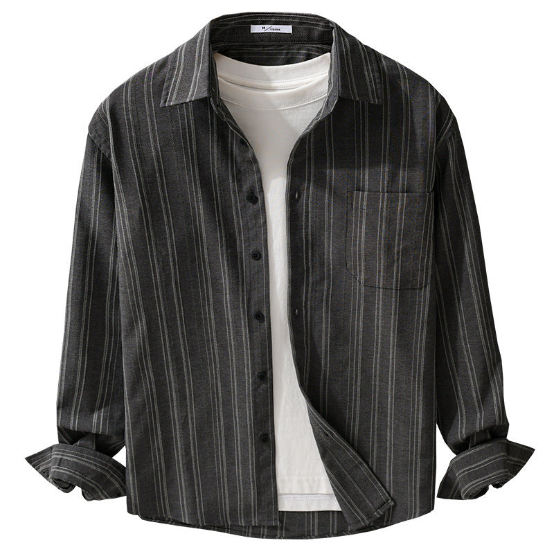 Men's Relaxed-Stripe Shirt Jacket made of fine cotton twill with patch chest pocket Chichicherry