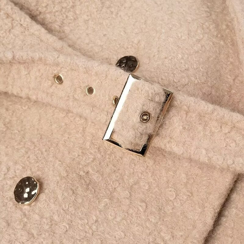 Women long cut bouclé teddy coat in oversized cut with double button front and adjustable sleeve straps Chichicherry