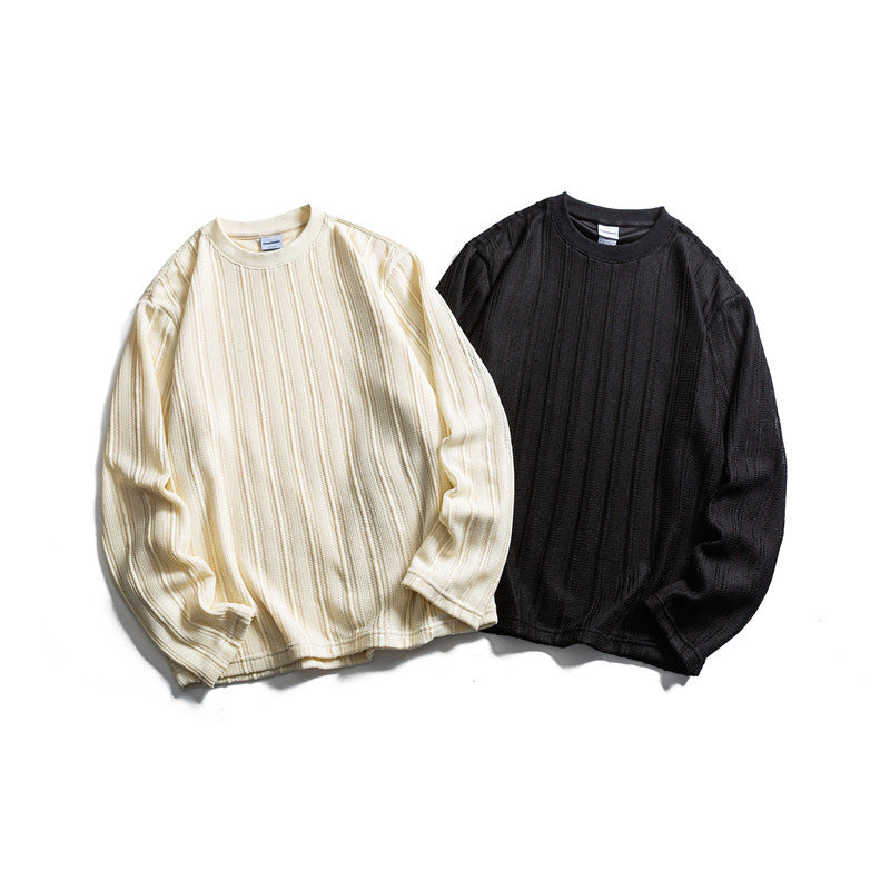 Unisex fine structure round neck pullover with vertical rib look and relaxed fit Chichicherry