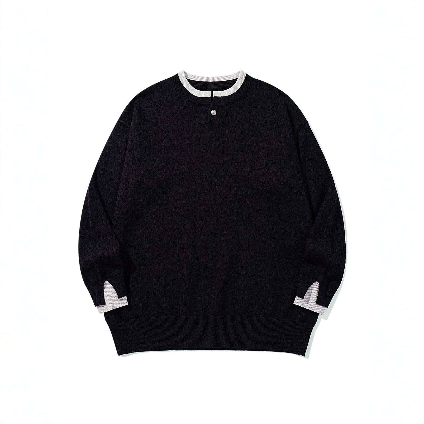 Unisex Oversized Knit Sweater with Short Henley Button Placket and Thumbhole Cuffs Chichicherry