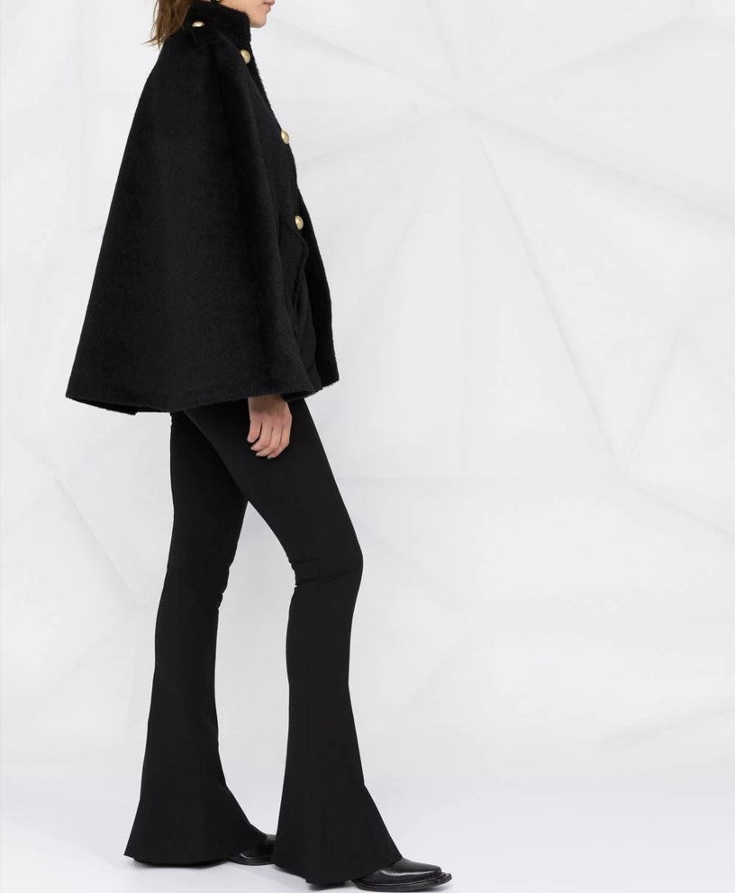 Women's short cape with stand-up collar, velvety texture and decorative gold buttons Chichicherry