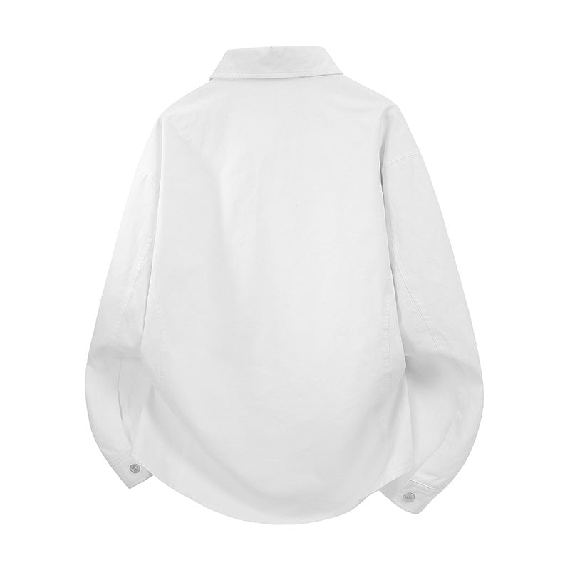 Men's Oversized Shirt Jacket in Worker Style with Angled Zipper Pockets and Snap Placket Chichicherry