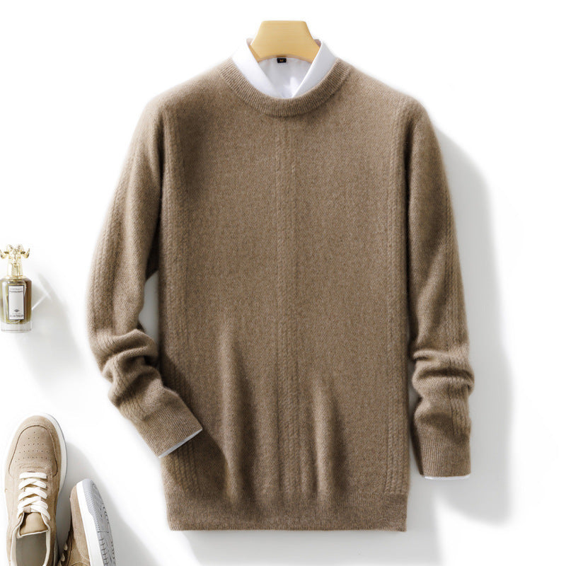 Men's round neck sweater made of cashmere look with vertical cable lace structure and ribbed hem Chichicherry