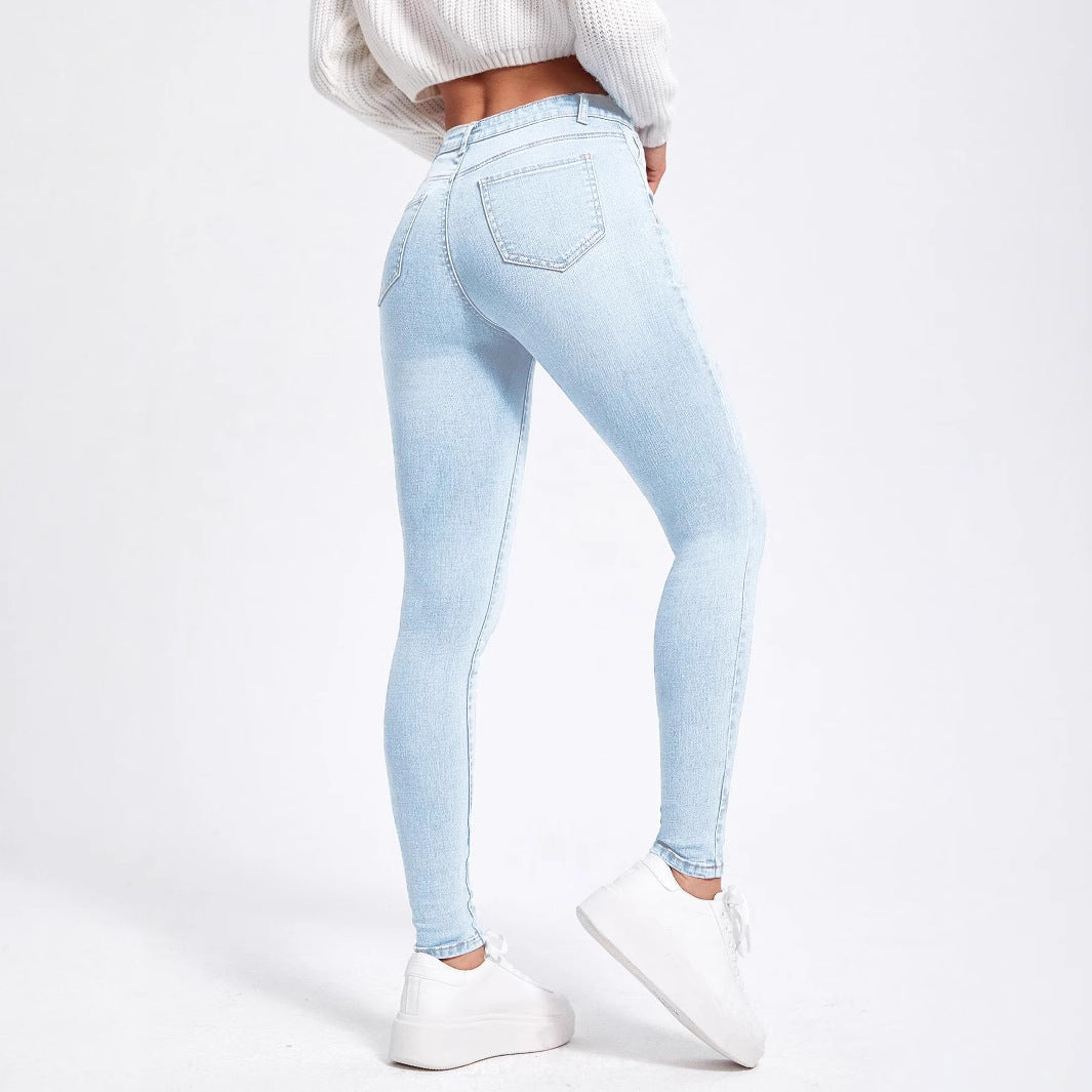 Women High-Cut Elastic Skinny Jeans with High Waist and Slim Fit Chichicherry
