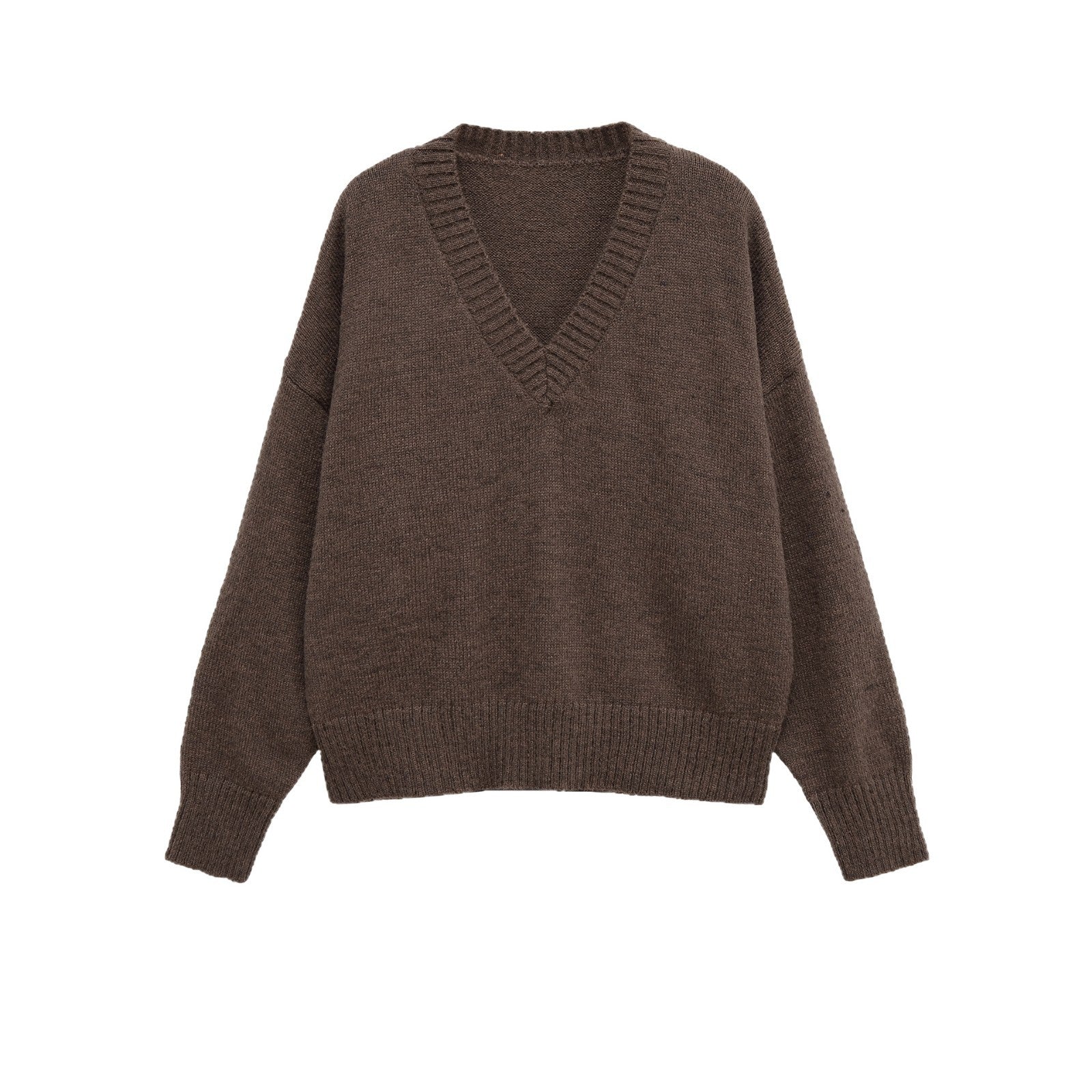 Women's Oversized V-Neck Knit Sweater with Kangaroo Pocket Chichicherry