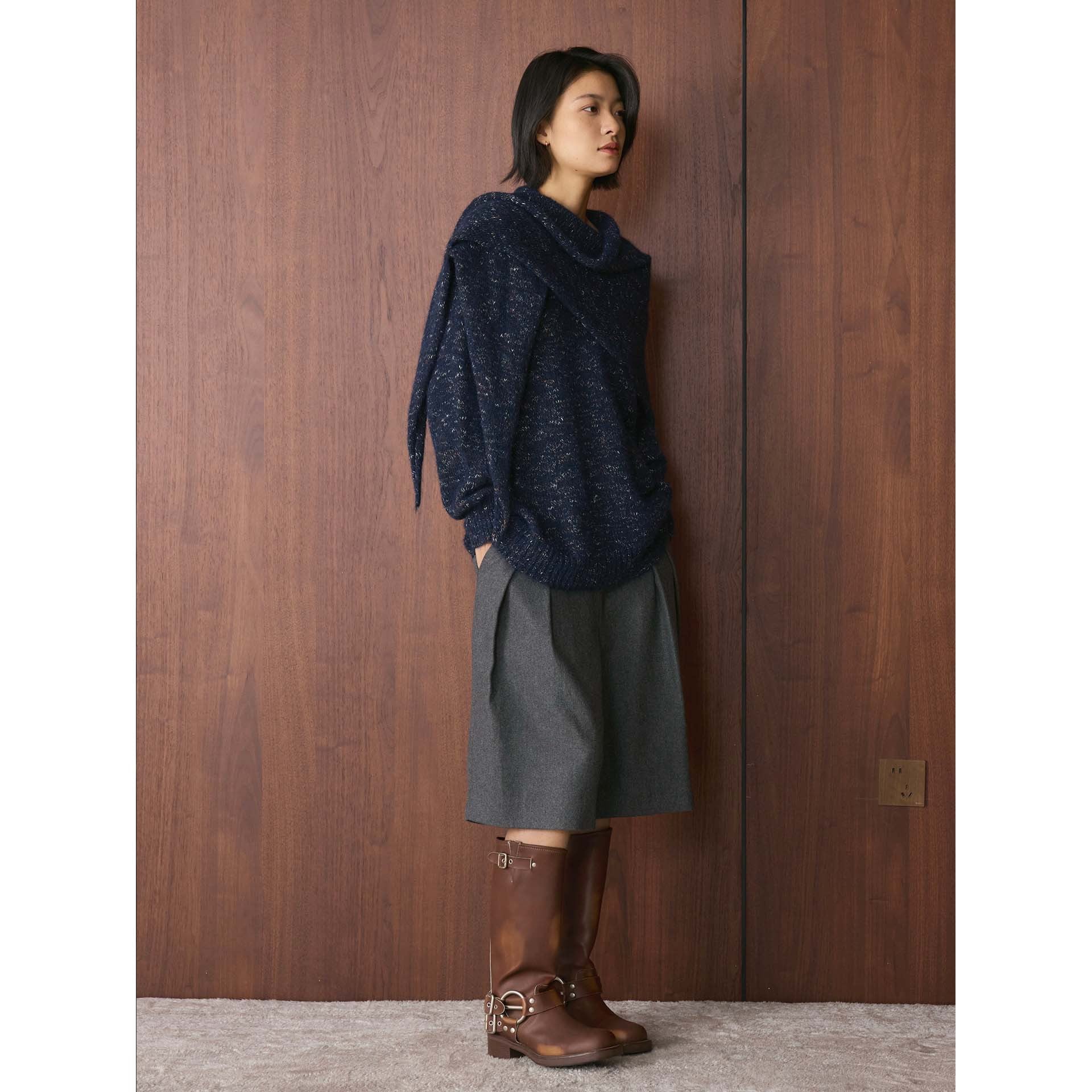 Women's oversized pullover made of fleck yarn with wide waterfall collar Chichicherry