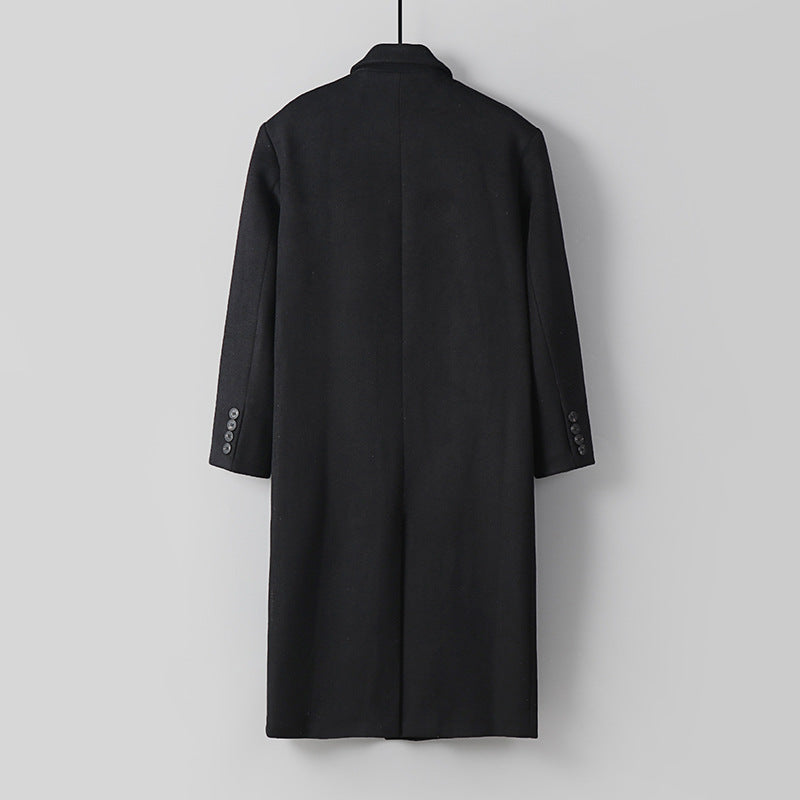 Men's Classic Double-Breasted Long Coat made of Wool Blend with Shawl Collar and Fine Lining Processing Chichicherry