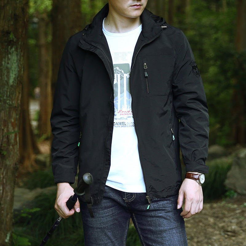 Men's Lightweight Outdoor Field Jacket with Hood, Water-Repellent Shell and Zipper Pockets Chichicherry