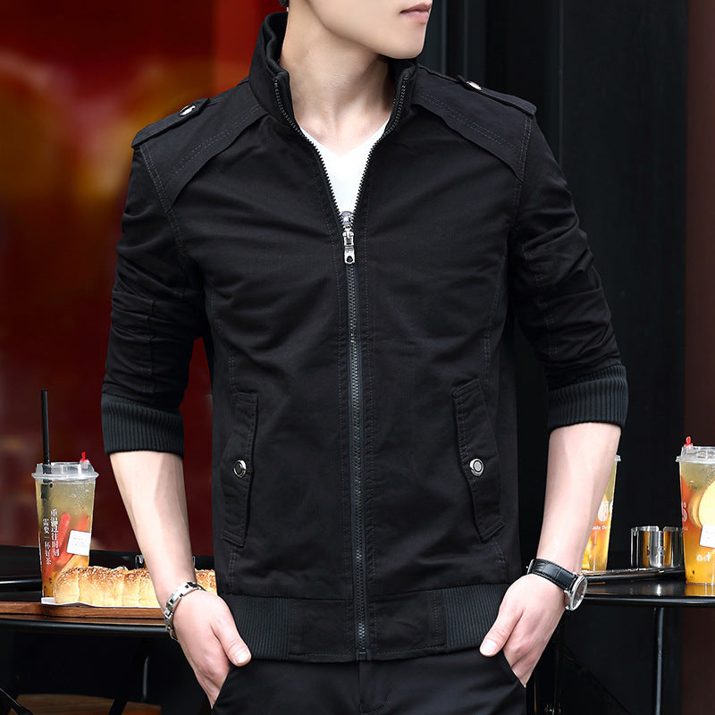 Men's lightweight canvas bomber with teddy fleece lining, epaulettes, and ribbed cuffs Chichicherry