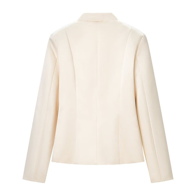 Women's Tailored Jacket with Mandarin Collar and Decorative Fabric Knot Chichicherry