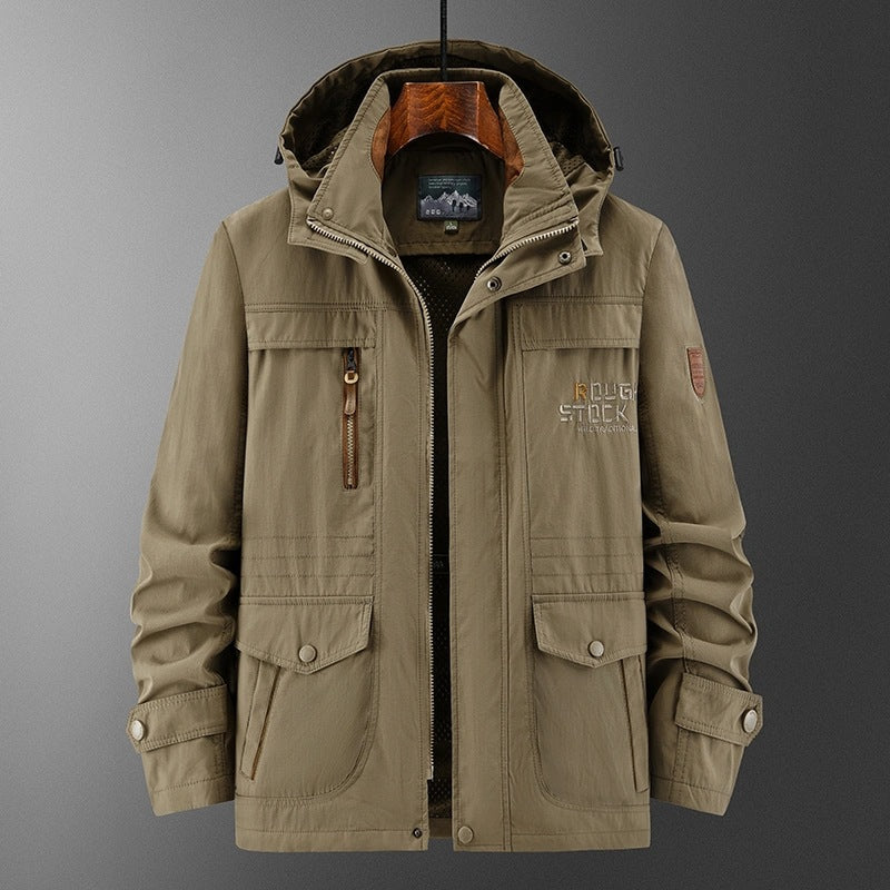Men's Weatherproof Utility Field Jacket with Hood, Mesh Lining and Multi-Function Pockets Chichicherry