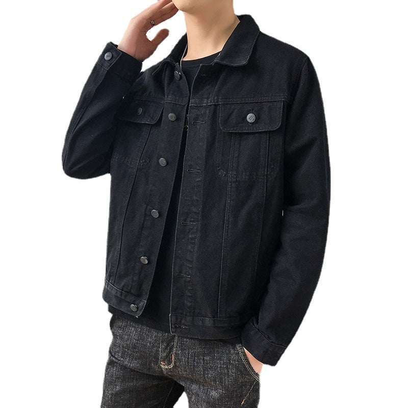 Men's slim fit denim trucker jacket with minimalist seam design Chichicherry