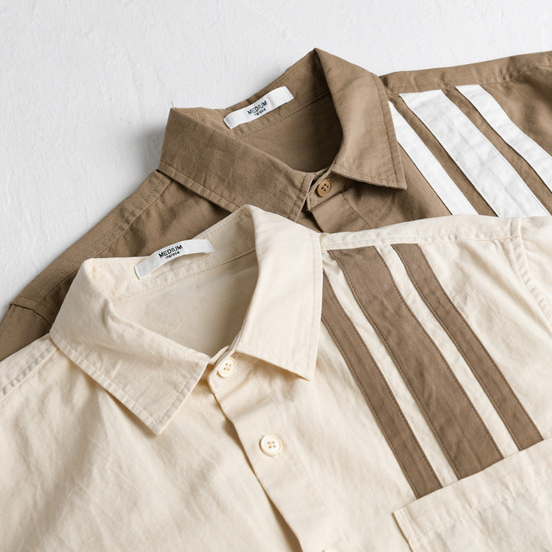 Men's shirt jacket with asymmetrical stripes and patch pocket Chichicherry