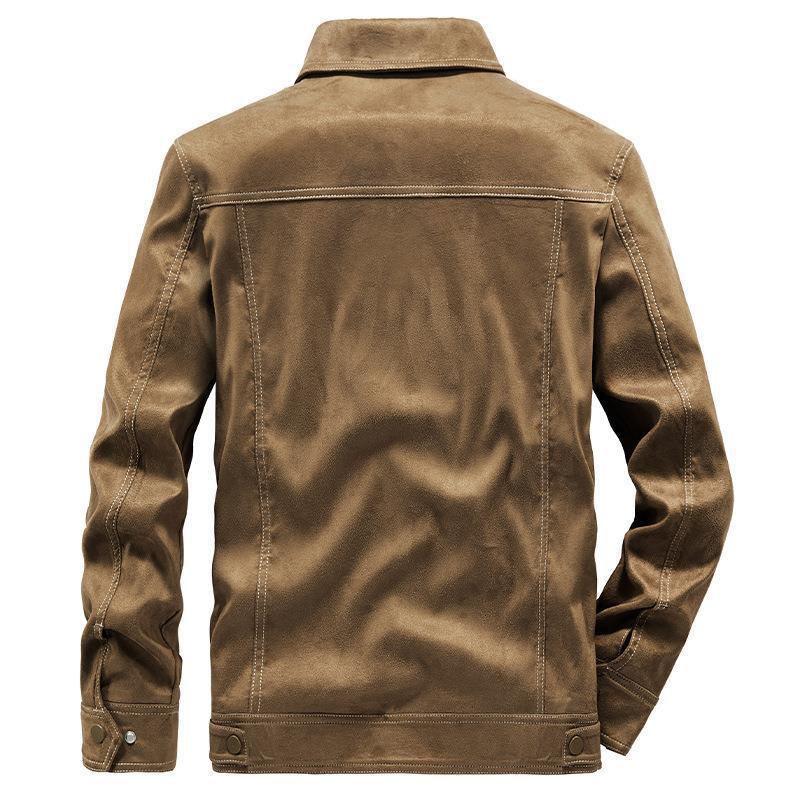 Men's Suede Look Trucker Jacket with Snap Closure Chichicherry