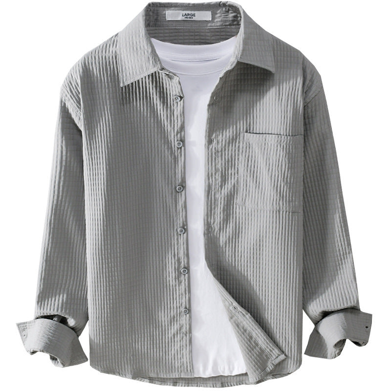 Men's Textured Waffle Structure Overshirt with Chest Pocket and Casual Fit Chichicherry