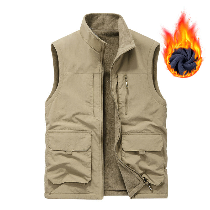 Men's quilted fleece-lined utility vest with multiple pockets and stand-up collar Chichicherry