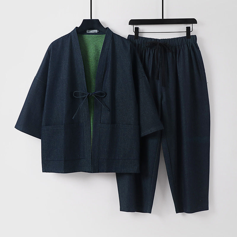Unisex Kimono Jacket and Loose Cuff Pants in Denim Look Chichicherry