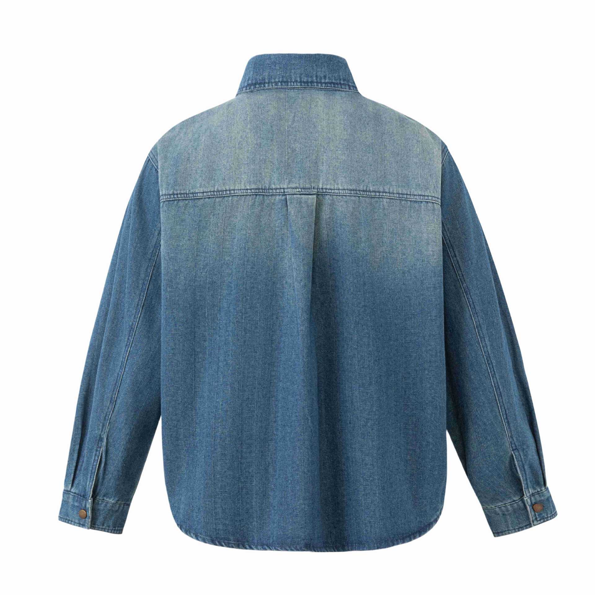 Unisex Oversize Denim Jacket with Snap Button Placket and Patch Chest Pockets Chichicherry