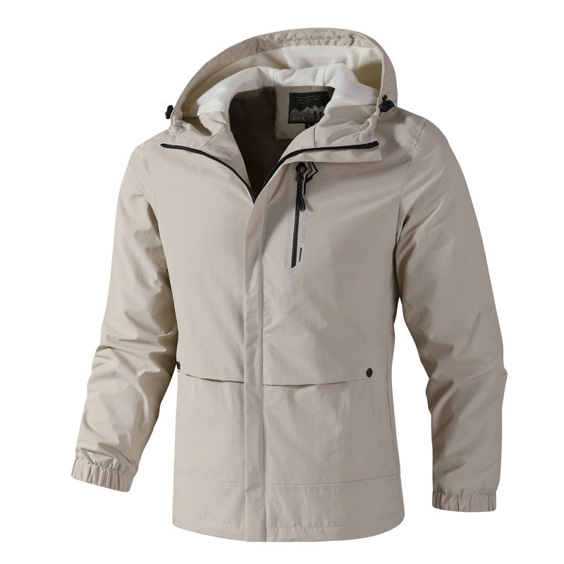 Men's Waterproof Softshell Rain Jacket with Hood, Chest Zip and Fleece Inner Collar Chichicherry