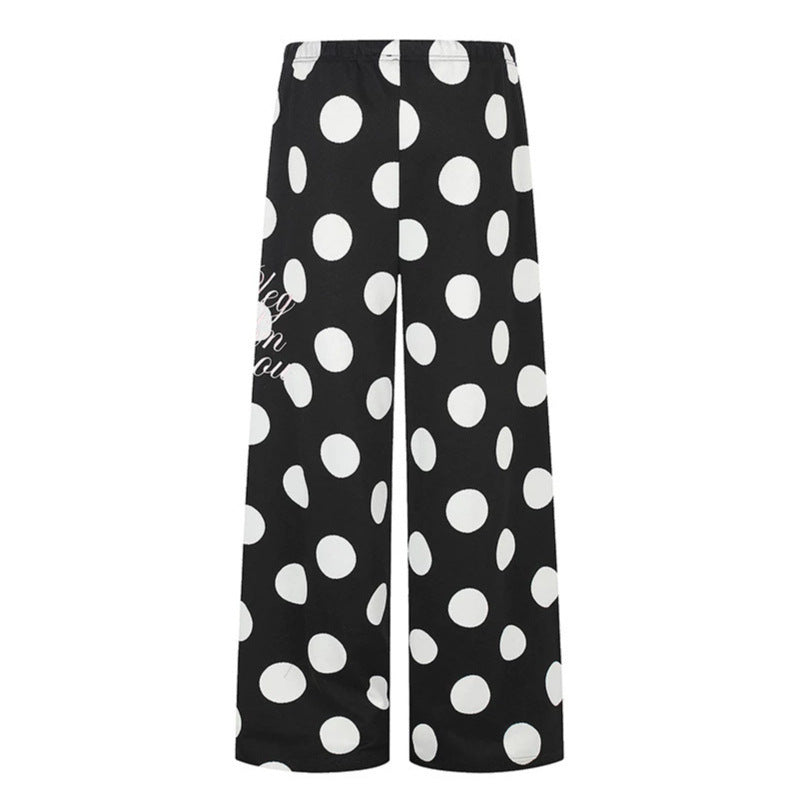 Women's Wide Palazzo Lounge Pants with Comfort Waistband and Dot Pattern Chichicherry