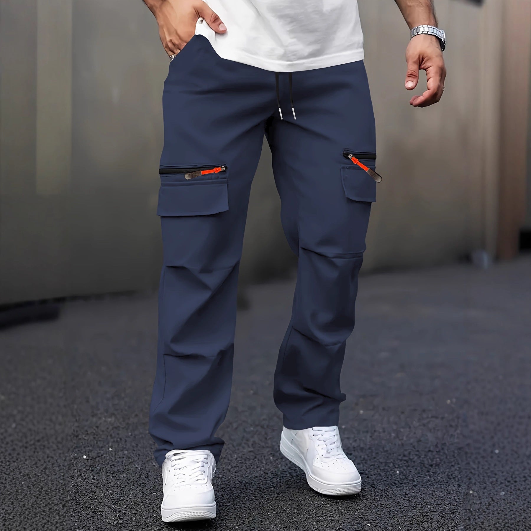 Men's cargo joggers with multifunction pockets, drawstring & zippers Chichicherry