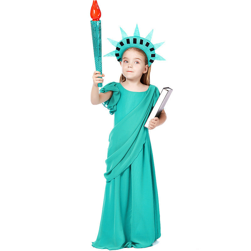 Girl costume as Statue of Liberty with elegant dress and accessories Chichicherry
