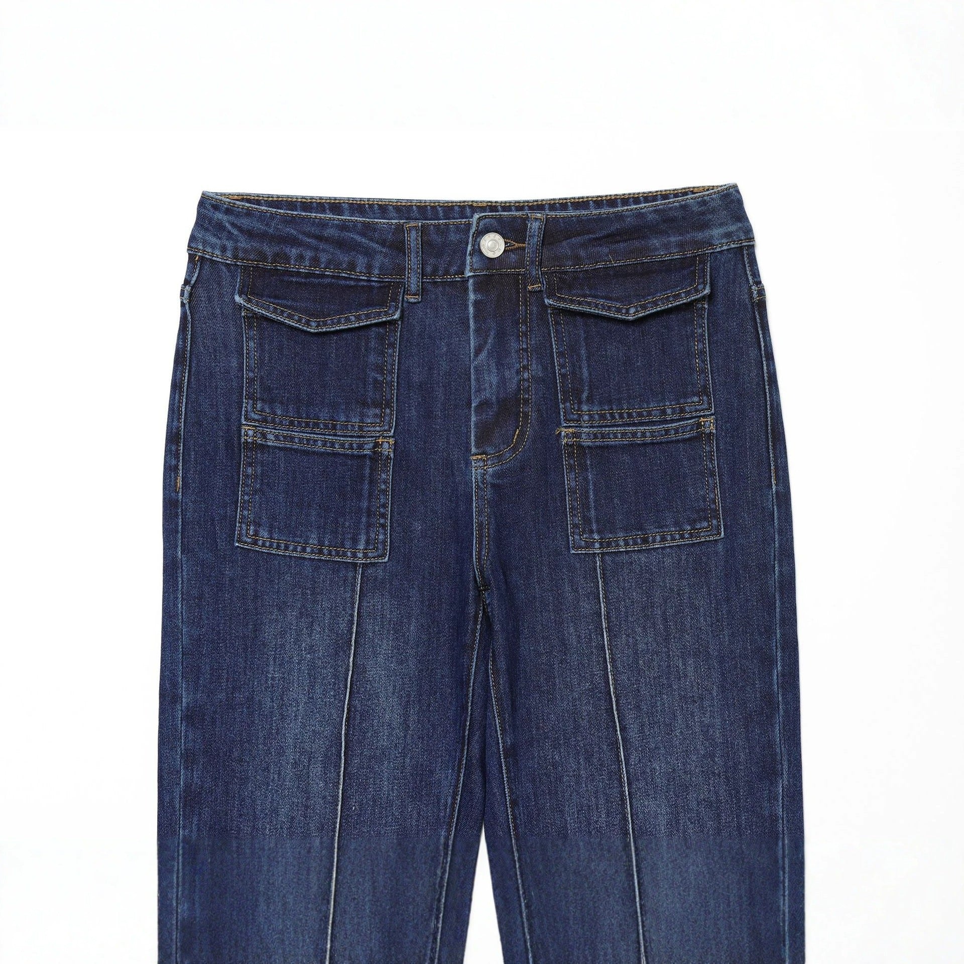 Women's wide high-waist jeans with patch pockets and crease Chichicherry