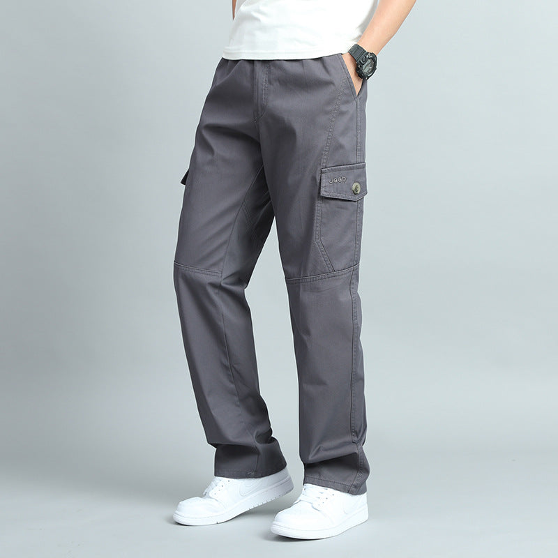 Men's Robust Canvas Cargo Pants with Straight Leg, Knee Patches & Flap Pockets Chichicherry