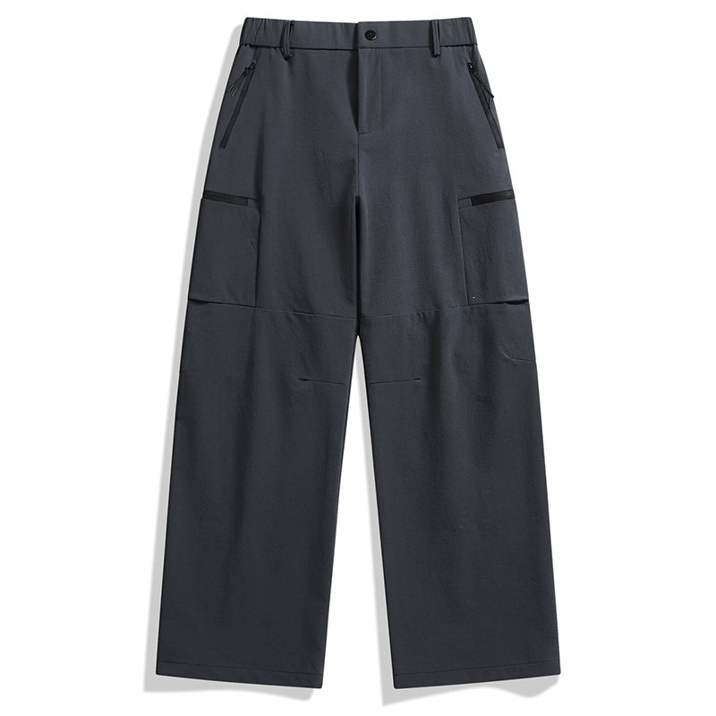 Men's Loose Utility Cargo Pants with Zipper Pockets and Pre-shaped Knees Chichicherry