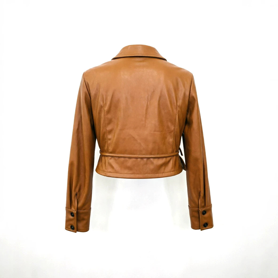 Women's Tailored Wrap Jacket in Leather Look with Tie Belt and Shirt Collar Chichicherry