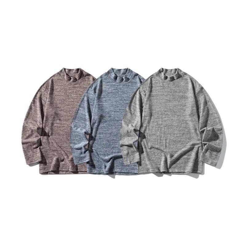 Unisex fine knit mock neck sweater with mottled structure and relaxed fit Chichicherry