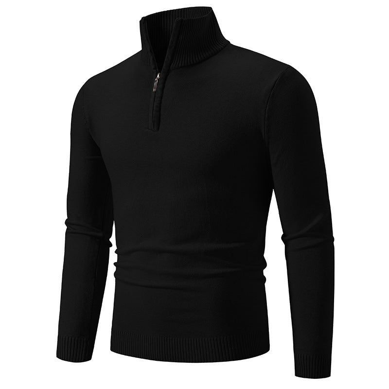 Men's Slim-Fit Half-Zip Mock Neck Fine Knit Sweater with Ribbed Collar Chichicherry