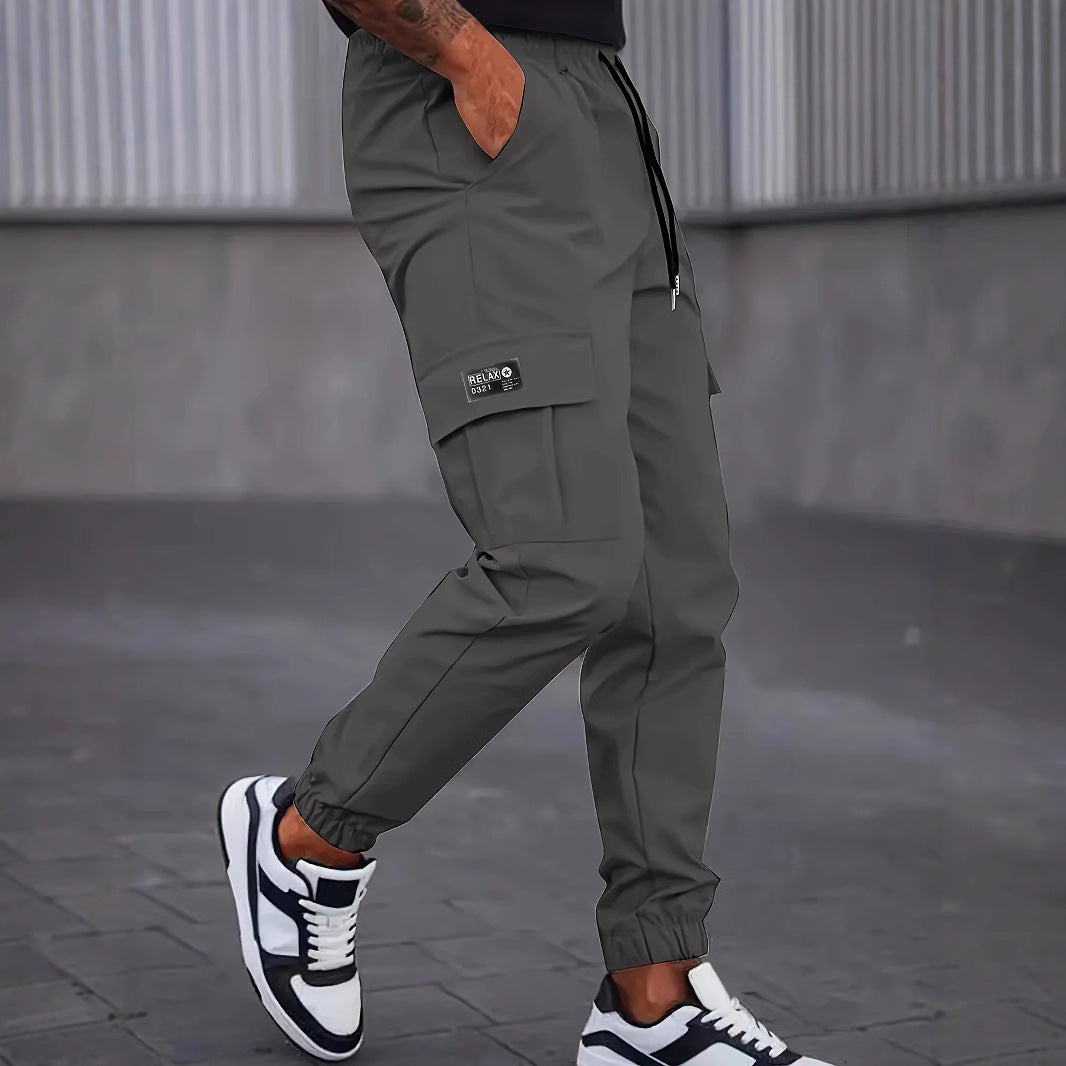 Men's Utility Cargo Pants in Jogger Style with Drawstring Waist, Elastic Cuffs, and Multifunctional Pockets Chichicherry