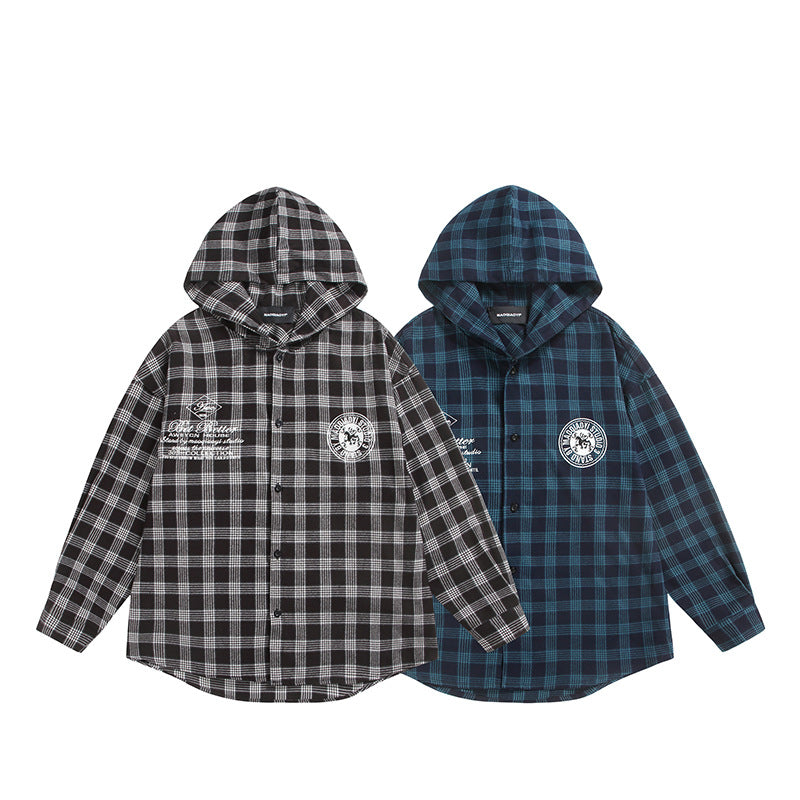 Unisex Checkered Flannel Hoodie Overshirt with Logo Embroidery and Oversize Cut Chichicherry
