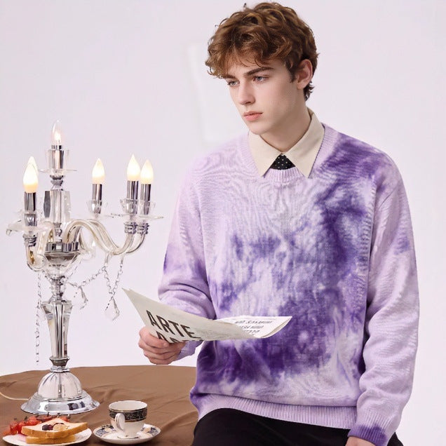 Herren Oversize-Strickpullover mit Batikoptik, Rundhalsausschnitt und Rippbündchen Chichicherry