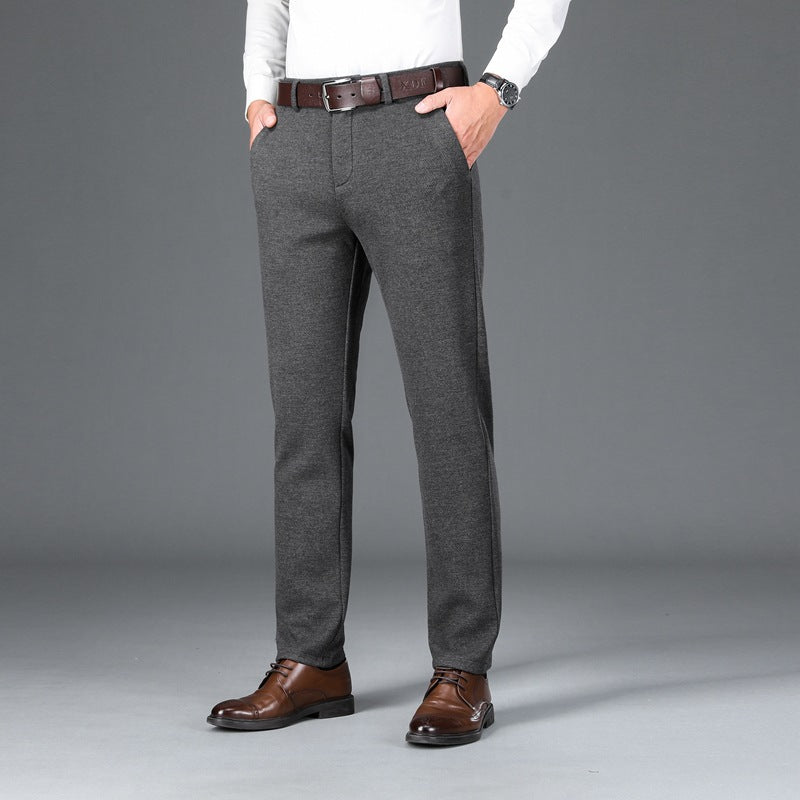 Men's Elegant Stretch Wool Look Trousers with Straight Cut and Elastic Waistband Chichicherry