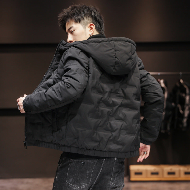 Men's Lightweight Quilted Hooded Jacket with Thermal Insulation and Elastic Hem