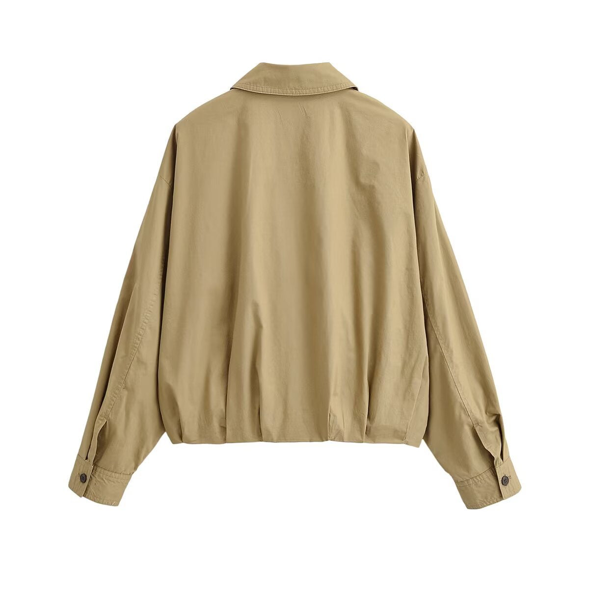 Women's Lightweight Cropped Bomber Jacket with Button Placket and Elastic Hem Chichicherry