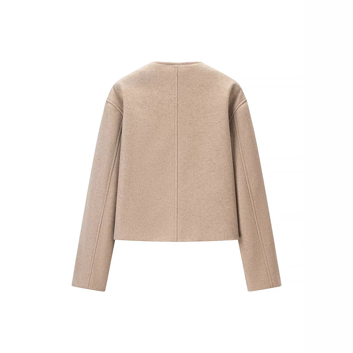 Women's Short Cut Wool Mix Boxy Jacket with Asymmetrical Button Placket Chichicherry