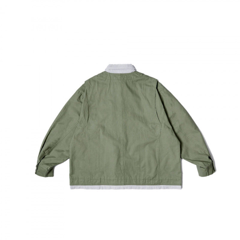 Unisex Oversize Shirt Jacket in Worker Style with Patch Flap Pockets and Contrasting Placket Chichicherry