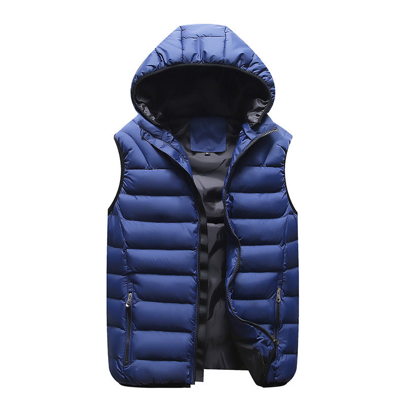 Men's Light Quilted Vest with Contoured Stitching, Integrated Hood, and Wind-Resistant Outer Layer Chichicherry