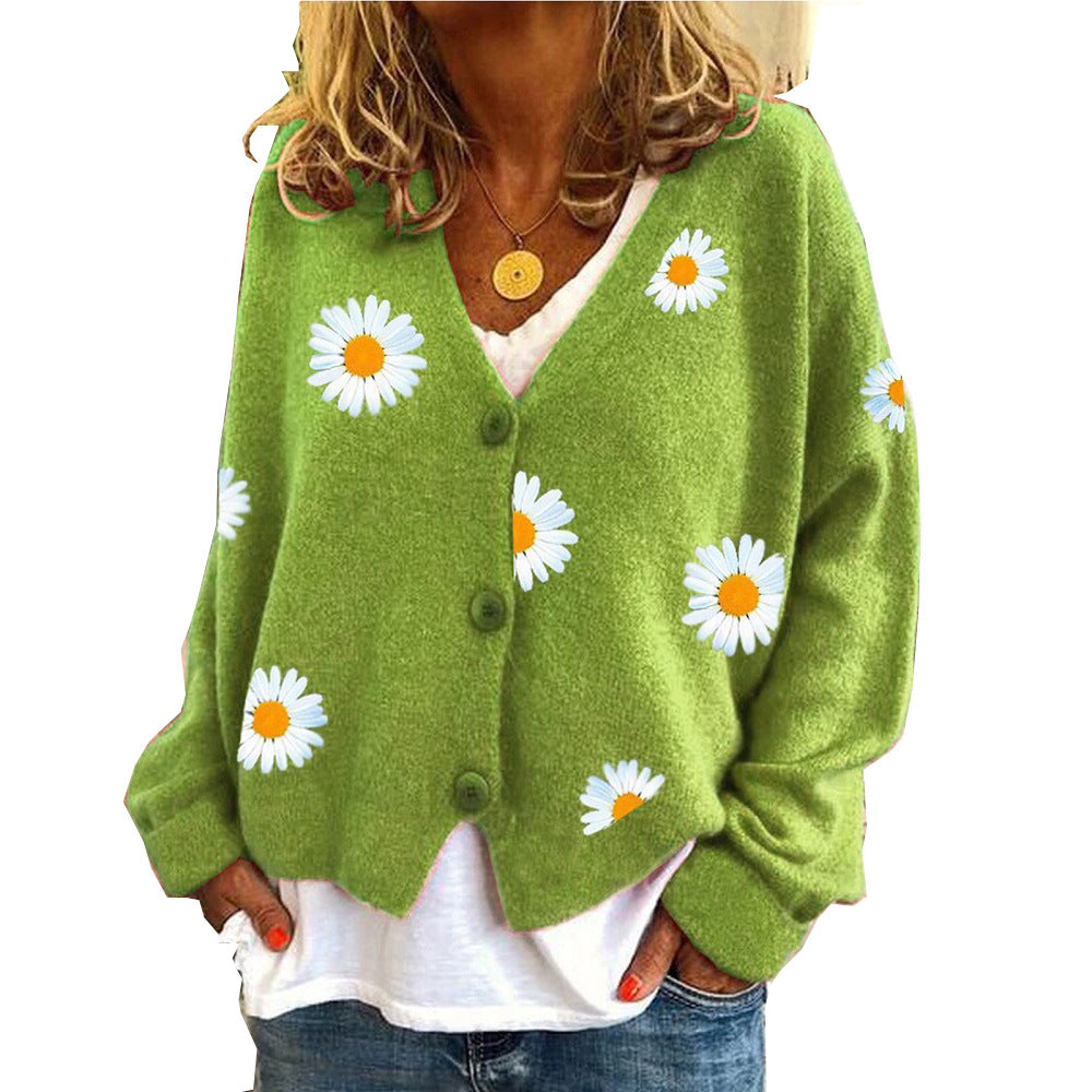 Women's knit cardigan with daisy embroidery Chichicherry