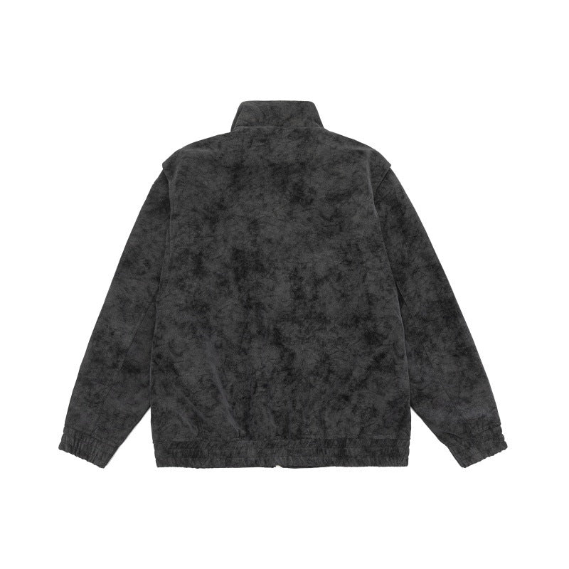 Men's Boxy Utility Blouson Jacket in Velour Look with Stand-up Collar and Multiple Pockets Chichicherry