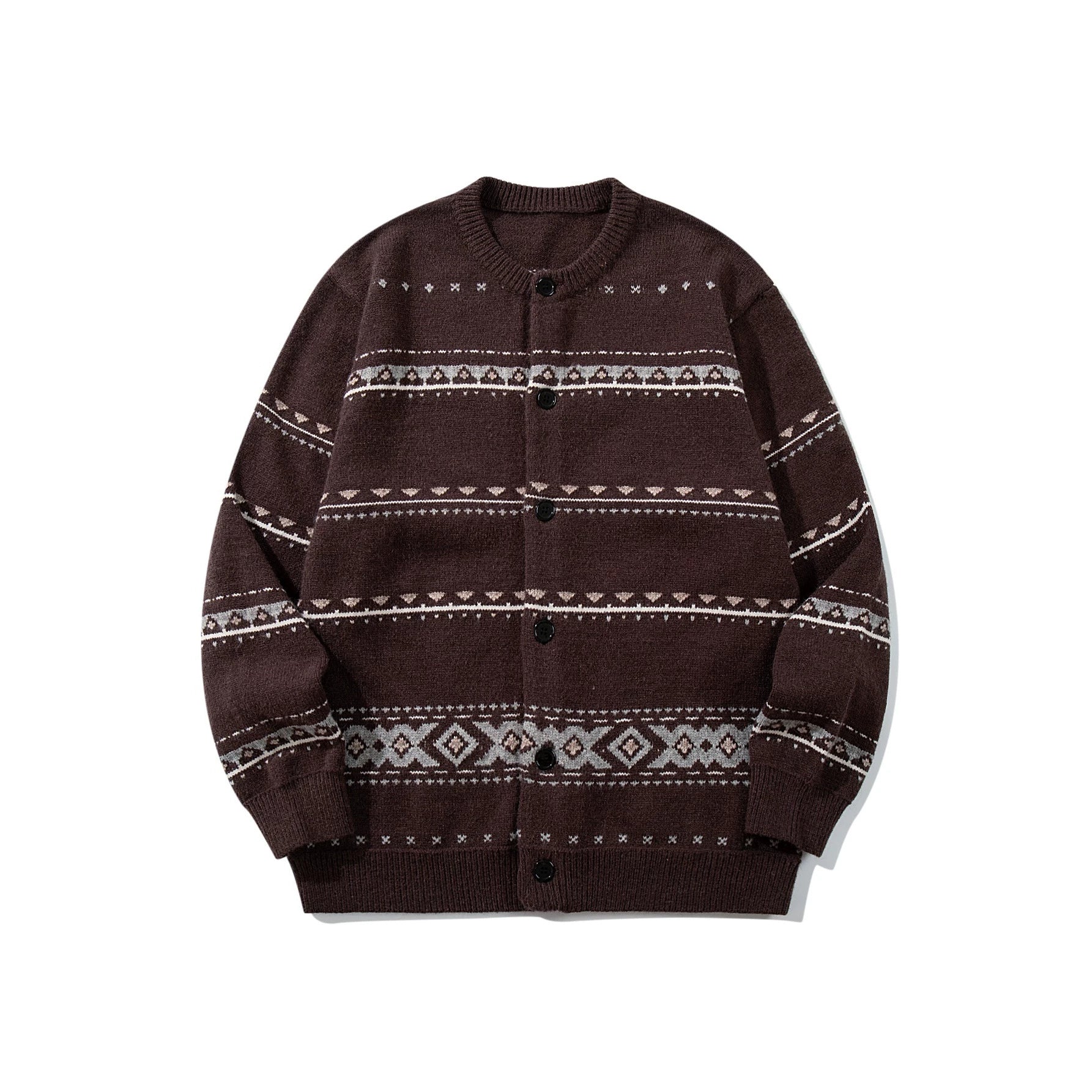 Unisex Structured Jacquard Cardigan with Round Neckline, Oversized Fit and Button Placket Chichicherry